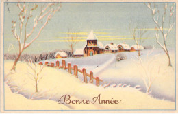 BONNE ANNEE - Village Enneigé - Illustration Non Signée - Carte Postale Ancienne - New Year