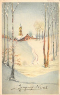 JOYEUX NOEL - Village Enneigé - Trace Dans La Neige - Illustration Non Signée - Carte Postale Ancienne - Otros & Sin Clasificación