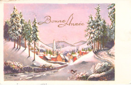 NOUVEL AN - Village Enneigé - Illustration Non Signée - Carte Postale Ancienne - New Year