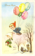 NOUVEL AN - Enfant Accrochée Aux Ballons - Illustration Non Signée- Carte Postale Ancienne - New Year