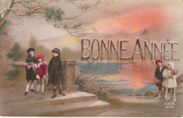 NOUVEL AN - Enfants Attendent Au Bord D'un Fleuve - FANTAISIE - Carte Postale Ancienne - Nouvel An