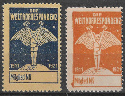 1921 GERMANY Die Weltkorrespondenz Advertising Poster Stamp Spendemarke  VIGNETTE Reklamemarke Cinderella Erinnofili  - Erinnofilia