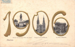 FRANCE - 28 - Chartres - Statue De Marceau, Place Des Epars - Façade De La Cathédrale - 1906 - Carte Postale Ancienne - Chartres