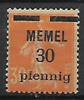 MEMEL OCCUPAZIONE TEDESCA 1920 FRANCOBOLLI DI FRANCIA SOPRASTAMPATICON VALORE IN PFENNIG UNIF. 21 MLH VF - Andere & Zonder Classificatie