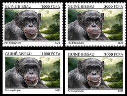 GUINEA BISSAU 2023 - SET 2 X 2V 1000F & 2000F PERF & IMPERF - CHIMPANZEE CHIMPANZE CHIMPANZEES APE APES MONKEYS - MNH - Chimpansees