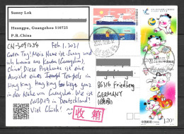 China Postcard With Ship & 2017 Sports - The 13th National Games Dragon Stamps Sent To Germany - Lettres & Documents