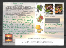 US Postcard With Fruits ,Grapes , Strawberries , Lemons Stamps Sent To Germany - Alimentation