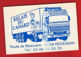 Carte De Visite Plastifiée, Relais Du Canard, 30129 Redessan (relais Routier Camion) - Cartes De Visite