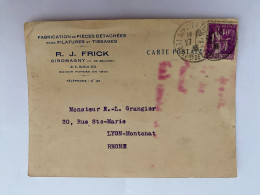 R. J. FRICK 1935 Giromagny Territoire De Belfort Tel 35 Fabrication Pièces Détachées Filature Et Tissages Grangier Lyon - Giromagny