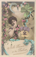 Femmes - Fantaisie - Bretelles - Pensées - Mille Baisers Et Du Bonheur - Carte Postale Ancienne - Women