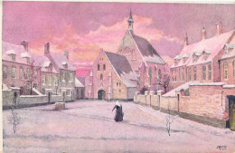 ILLUSTRATEURS SIGNES - A Identifié - Vieille Dame Marche Dans Un Village Enneigé - Eglise - Carte Postale Ancienne - Other & Unclassified