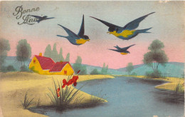 FETES & VOEUX - NOUVEL AN - Bonne Année - Maison Au Bord De L'eau - Oiseaux - Verdure - Carte Postale Ancienne - Nouvel An