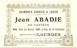 Carte De Visite : Jean ABADIE - Dit Castets : Chambres Garnies à Louer : Lourdes - Hautes Pyrénées - Cartes De Visite