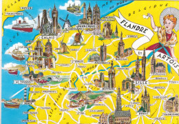 REGION NORD PAS DE CALAIS. CARTE GEOGRAPHIQUE ILLUSTREE. " FLANDRE-ARTOIS.  LA COTE D'OPALE ". + TEXTE ANNEE 1995 - Nord-Pas-de-Calais