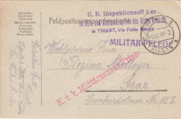 Austria WWI. Field PC. InspektIionsffizier(violet Cachet). 1915..XI.7.  In Hilfs Und Kontumas Spital Des Roten Kreuzes - Santé