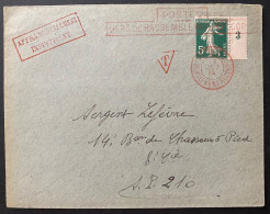 Lettre Semeuse 5c Vert Bdfeuile Millésime 3 Obl Dateur Rouge " POSTES GARE DE RASSEMBLEMENT 6e Corps " Pour SP 210 TTB - 1906-38 Sower - Cameo