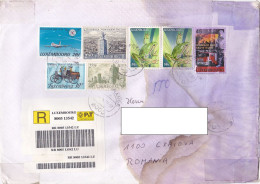 PLANE, FIRST CAR, MONUMENT, TOWER, FROG, FIREFIGHTERS, STAMPS ON REGISTERED COVER, 2001, LUXEMBOURG - Lettres & Documents