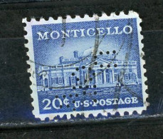 USA : MONTECELLO  - N° Yvert 616 Obli. & PERFORÉ "UOF?" - Perforés