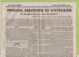 JOURNAL POLITIQUE DE TOULOUSE 11 12 1834 - TALLEYRAND - BERLIN - CHAMBRE DES DEPUTES DUPIN SAUZET JAUBERT - LESCAU ... - 1800 - 1849