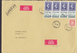 Norway EXPRÉS Ekspress-Omdeling Labels BERGEN 1988 Cover Brief Lettre KØBENHAVN Denmark 2x 4-Stripes - Storia Postale