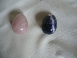 2 Stein-Eier - Rosenquarz Und Marmor (1123) - Eier