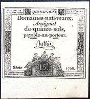 FRANCE * Assignat De 15 Sols * Date 24/10/1792 An I *  État/Grade SPL/AU * MM28/LAF 160 - Assignats