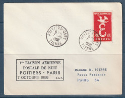 France - Première Liaison Postale De Nuit Poitiers Paris - 7 Octobre 1958 - Primeros Vuelos