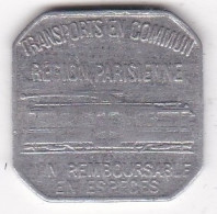 75. Paris Jeton Tramways . Transport En Commun Région Parisienne 25 Centimes 1921 En Aluminium - Monetari / Di Necessità