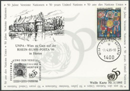 UNO WIEN 1995 Mi-Nr. 153 WEISSE KARTE - RHEIN-RUHR POSTA HERTEN 07.04.1995 - Covers & Documents