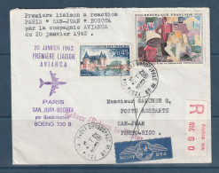 France - Première Liaison A Réaction Paris San Juan Bogota Par La Compagnie Avianca - En Recommandé - 1962 - First Flight Covers