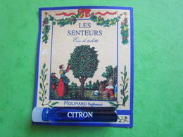 MOLINARD - LES SENTEURS - CITRON -  (collector - Ne Pas Utiliser) Date Des Années 1990 - Echantillon Tube Sur Carte - Parfumproben - Phiolen