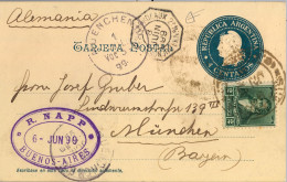 1899 ARGENTINA , T. ENTERO POSTAL CIRCULADO ENTRE BUENOS AIRES Y MÜNICH , CORREO MARÍTIMO , LLEGADA - Briefe U. Dokumente