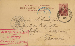 1893 ARGENTINA , T. ENTERO POSTAL CIRC. BUENOS AIRES - AVEYRON , CORREO MARÍTIMO , PAQUEBOT LIGNE J  - Brieven En Documenten