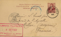 1893 ARGENTINA , T. ENTERO POSTAL CIRC. BUENOS AIRES - AVEYRON , CORREO MARÍTIMO , PAQUEBOT LIGNE J  - Storia Postale