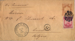 1895 BOLIVIA , SOBRE ENTERO POSTAL CIRCULADO VIA PANAMÁ , SANTA CRUZ - AMBERES , LLEGADA AL DORSO , TRÁNS. CALLAO /PERÚ  - Bolivia