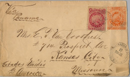 1892 BOLIVIA , SOBRE ENTERO POSTAL CIRCULADO VIA PANAMÁ , TARIJA - KANSAS CITY , TRÁNSITOS PERÚ Y NEW YORK - Bolivien