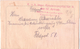 Medicine.War. 1916. WWI. Fieldpost Lettercard.  All Red Legend(cachet) 4 Lines;  “K.u.K..impr. Epidemiespital Nr.4. - Santé