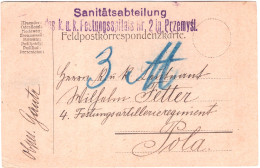 WWI Sieze Of Prozenisyl Austria Fieldpost Postcard,1915.   To Fortress Artillery Regiment In Pola(Croatia), - Santé