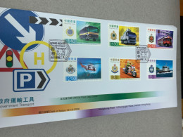 Hong Kong Stamp FDC 2006 Helicopters Motorcycle Fire Engine Costom Marine Police - FDC