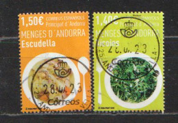 2020. Menges D'Andorra:Especialidades Culinarias De Andorra:Escudella & Xicoies,serie De 2 Sellos Usados ​​de 1ª Calidad - Oblitérés