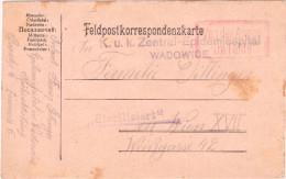 WWI Austria 1915 Field PC. Violet 2-lines “K.u.K.Zentral- Epidemiespital/ WADOWICE"  Red Boxed “Von Der Armee Im Felde” - Santé