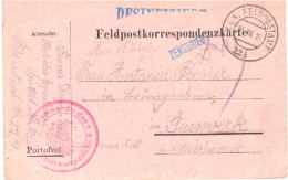 WWI Austria Fieldpost Cover,1915.  Violet(blue) Linear Cachets "DESINFIZIERT." - Santé