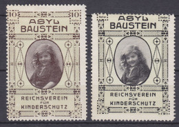 Austria Cindarella Vignette Label ASYL BAUSTEIN Reichsverein Für Kinderschutz ERROR Variety 'Short Stamp Perf.' (2 Scans - Errors & Oddities