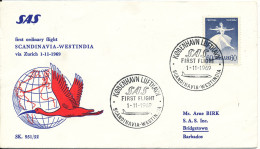 Denmark SAS First Flight Scandinavia - Westindia Barbados Via Zurich 1-11-1969 - Storia Postale