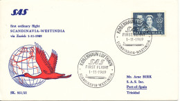 Denmark SAS First Flight Scandinavia - Westindia Trinidad Via Zurich 1-11-1969 - Covers & Documents