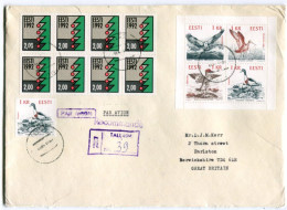 ESTONIA 1992 Registered Cover With Birds And Christmas Stamps.  Michel 188-91, 196x - Estonie