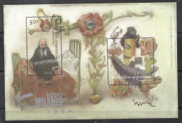 Argentina, 1999 (#2547-48a), New Millennium Nuevo Milenio 2000; Painting Nine, Music, Tango - Sheetlet 2v - Musique