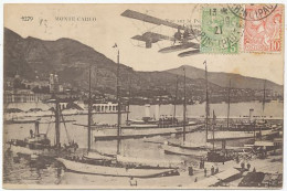 CPA CARTE POSTALE MONACO MONTE-CARLO VUE SUR LE PORT SURVOLE PAR UN HYDRAVION  1921 - Monte-Carlo
