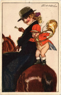 PC ARTIST SIGNED, MAUZAN, LADY ON A HORSE, Vintage Postcard (b48663) - Mauzan, L.A.