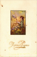 PC ARTIST SIGNED, A. BUSI, JOYEUSES PAQUES, Vintage EMBOSSED Postcard (b48706) - Busi, Adolfo